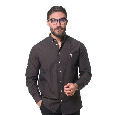 عکس پیراهن آکسفورد مردانه برند یو اس پولو مدل 3202G2 قهوه‌ای