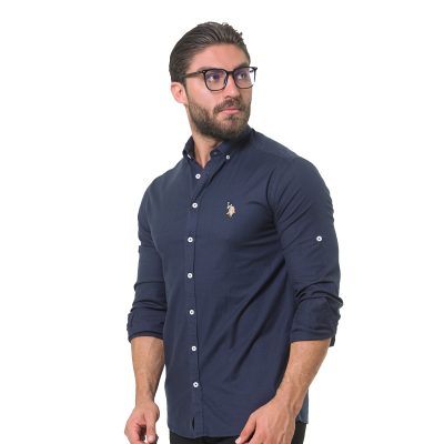 عکس پیراهن آکسفورد مردانه برند یو اس پولو مدل 3202G2 سرمه‌ای